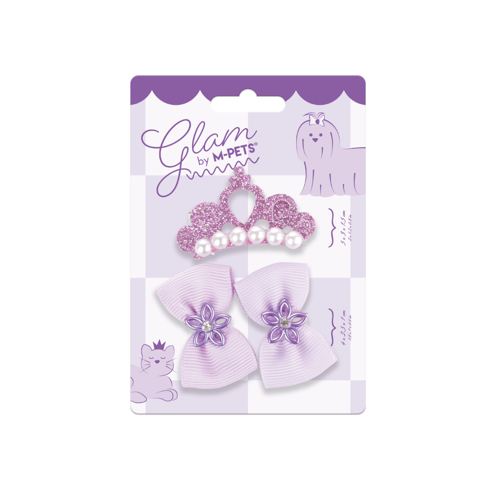 GLAM Hair Accessories for pets clip & rubber - Purple
