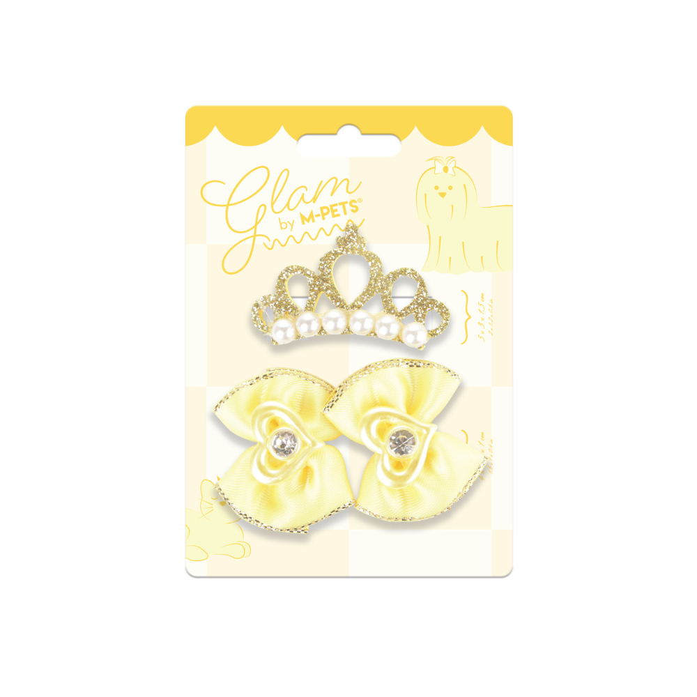 GLAM Hair Accessories for pets clip & rubber band - Yellow