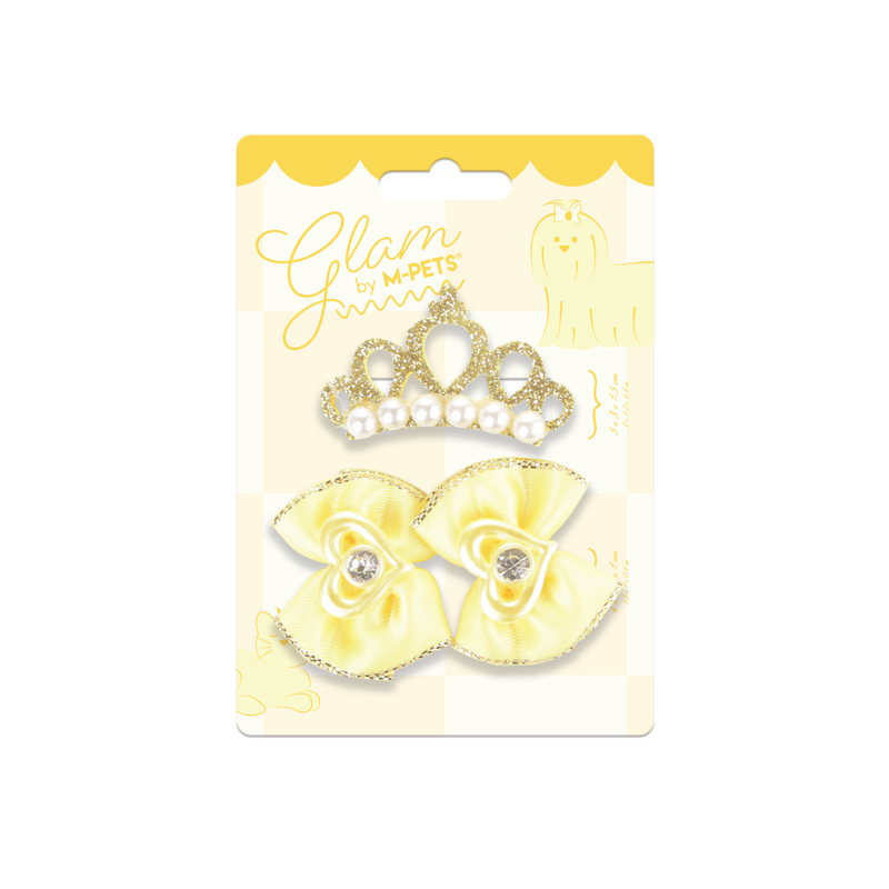 GLAM Hair Accessories for pets clip & rubber band - Yellow