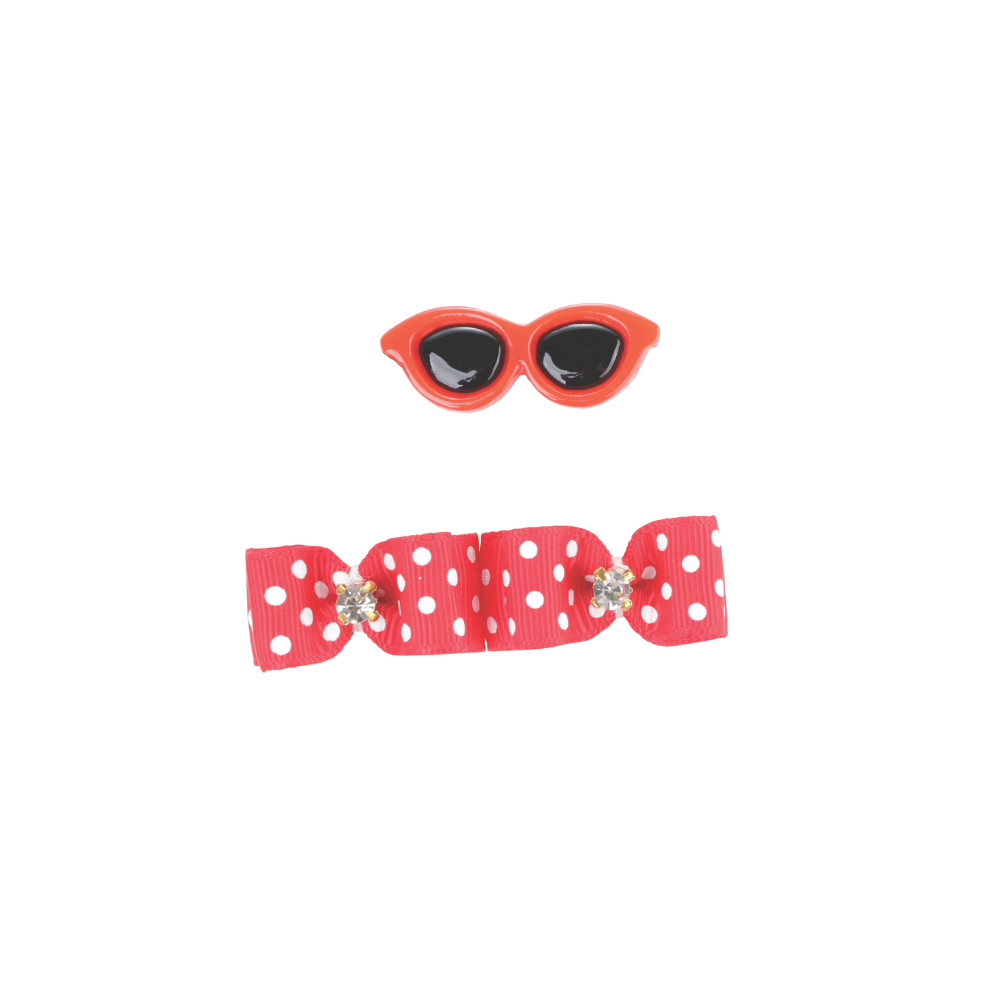 GLAM Hair Accessories for pets clip & rubber band - Red