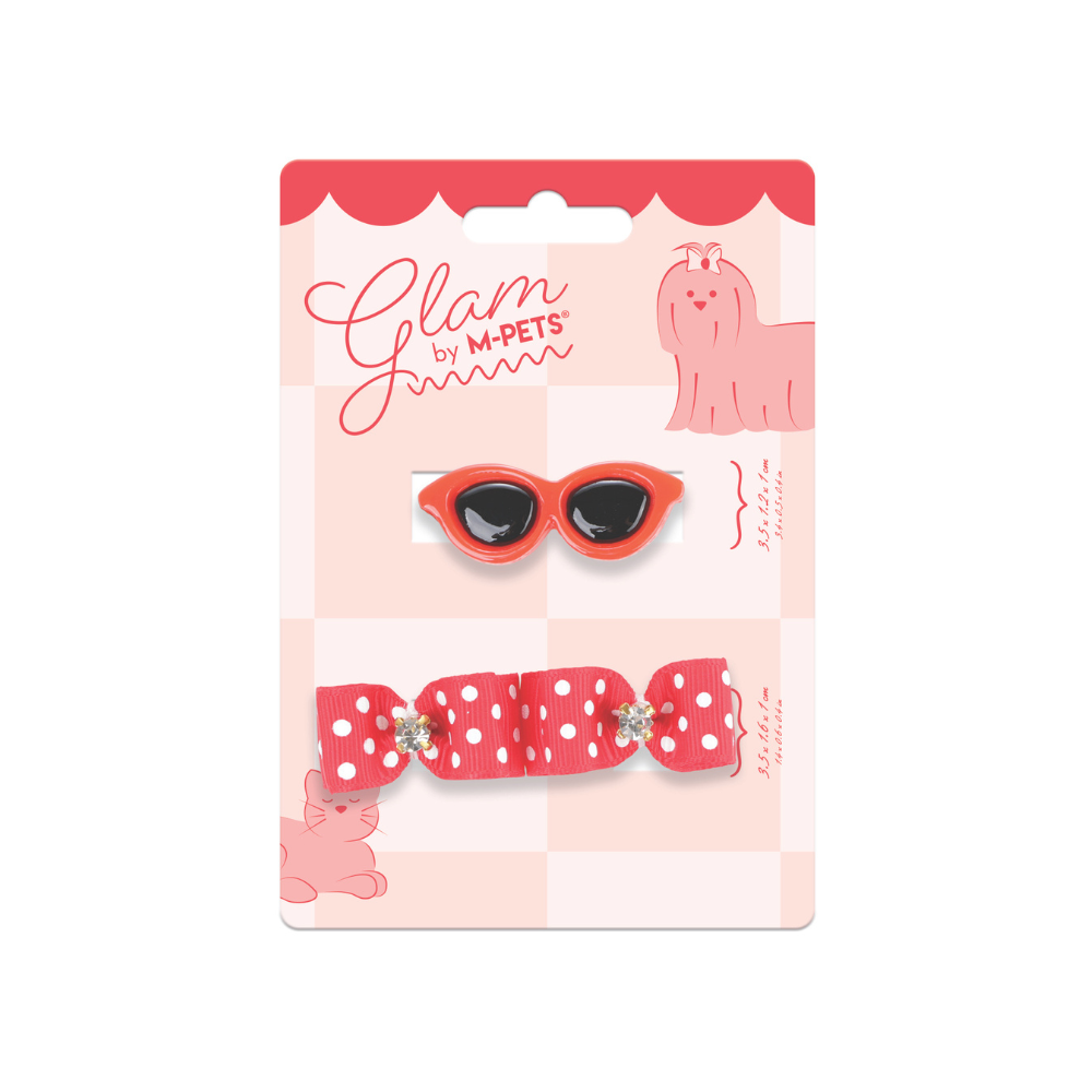GLAM Hair Accessories for pets clip & rubber band - Red