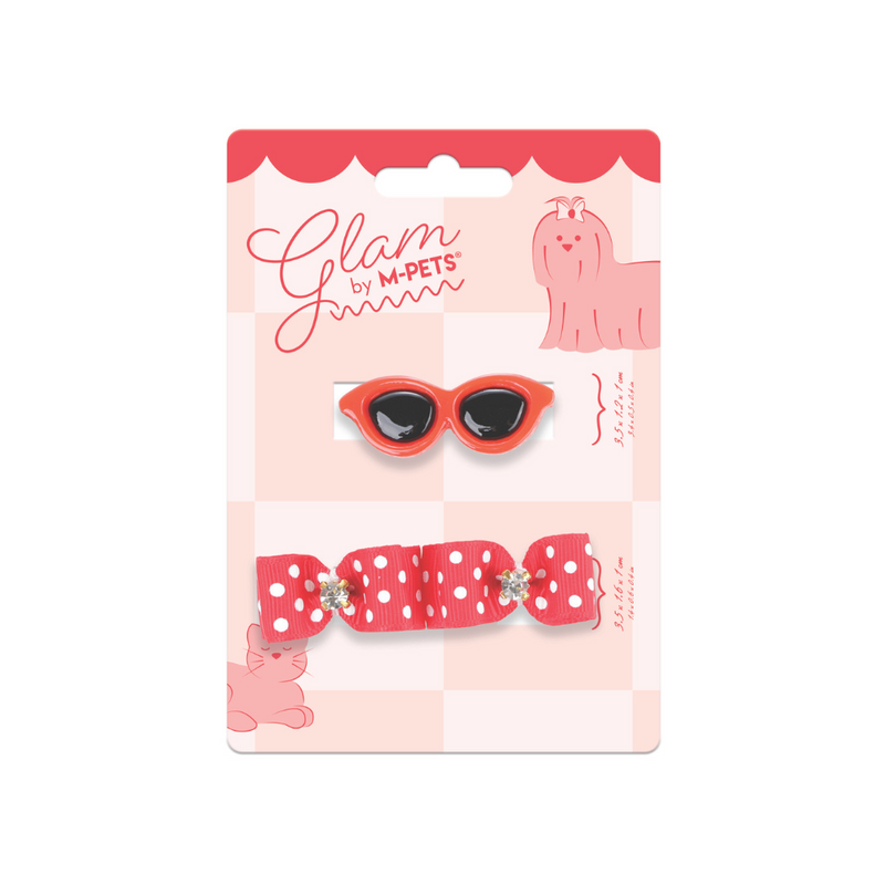 GLAM Hair Accessories for pets clip & rubber band - Red