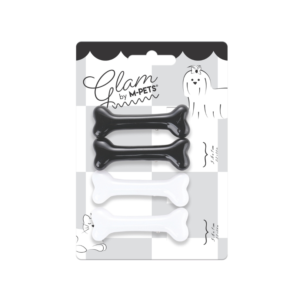 GLAM Hair Accessories for pets bone shape clip - Black &White