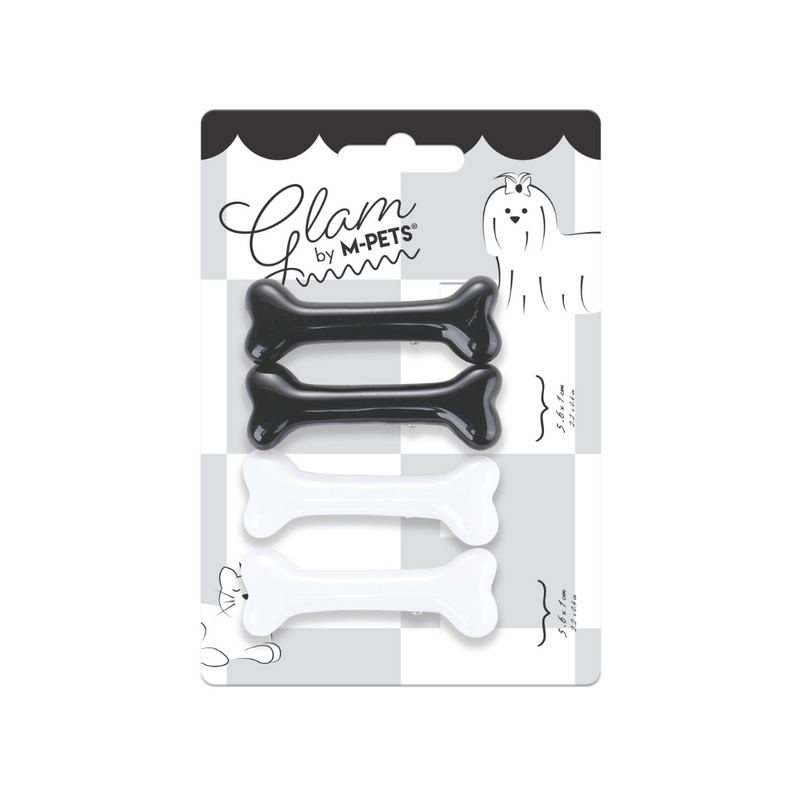 GLAM Hair Accessories for pets bone shape clip - Black &White