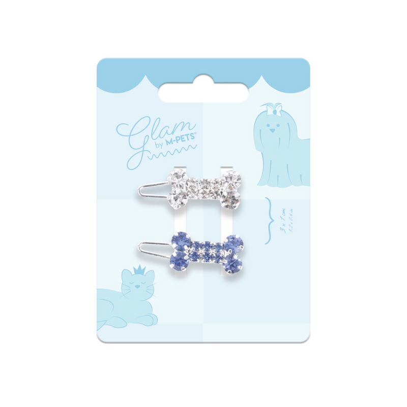 GLAM Hair Accessories for pets bone shape clip - Blue & White