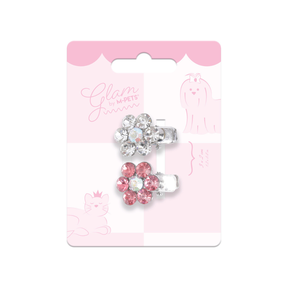 GLAM Hair Accessories for pets flower shape clip - Pink & White