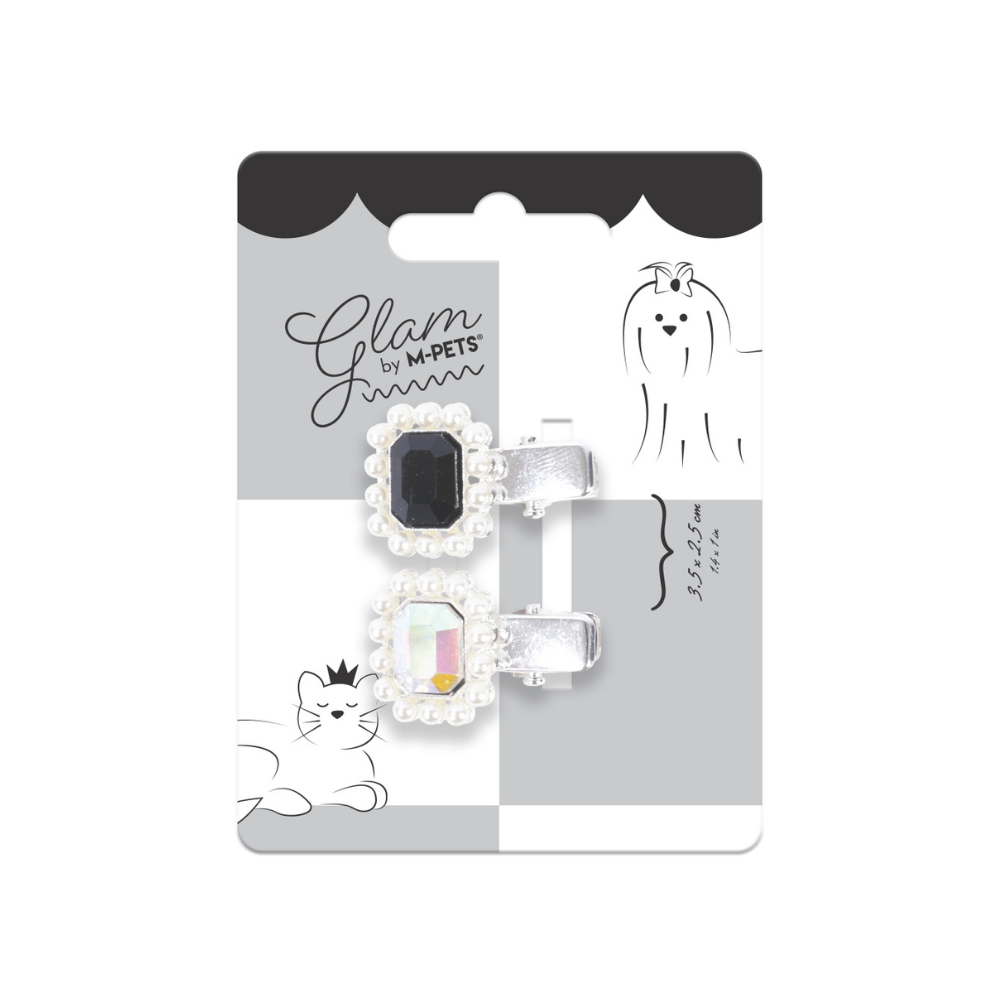 GLAM Hair Accessories for pets diamond shape clip - Black & Silver