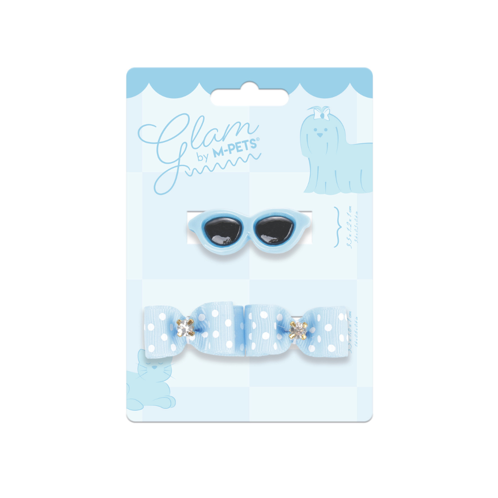 GLAM Hair Accessories for pets clip & rubber band - Blue