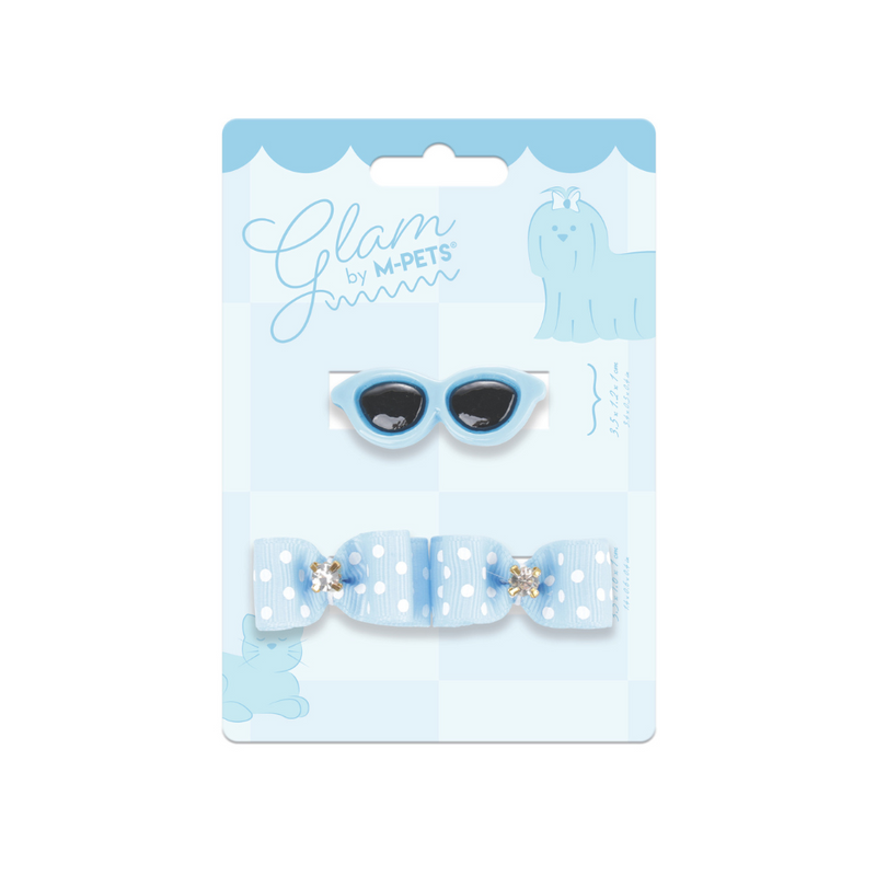 GLAM Hair Accessories for pets clip & rubber band - Blue