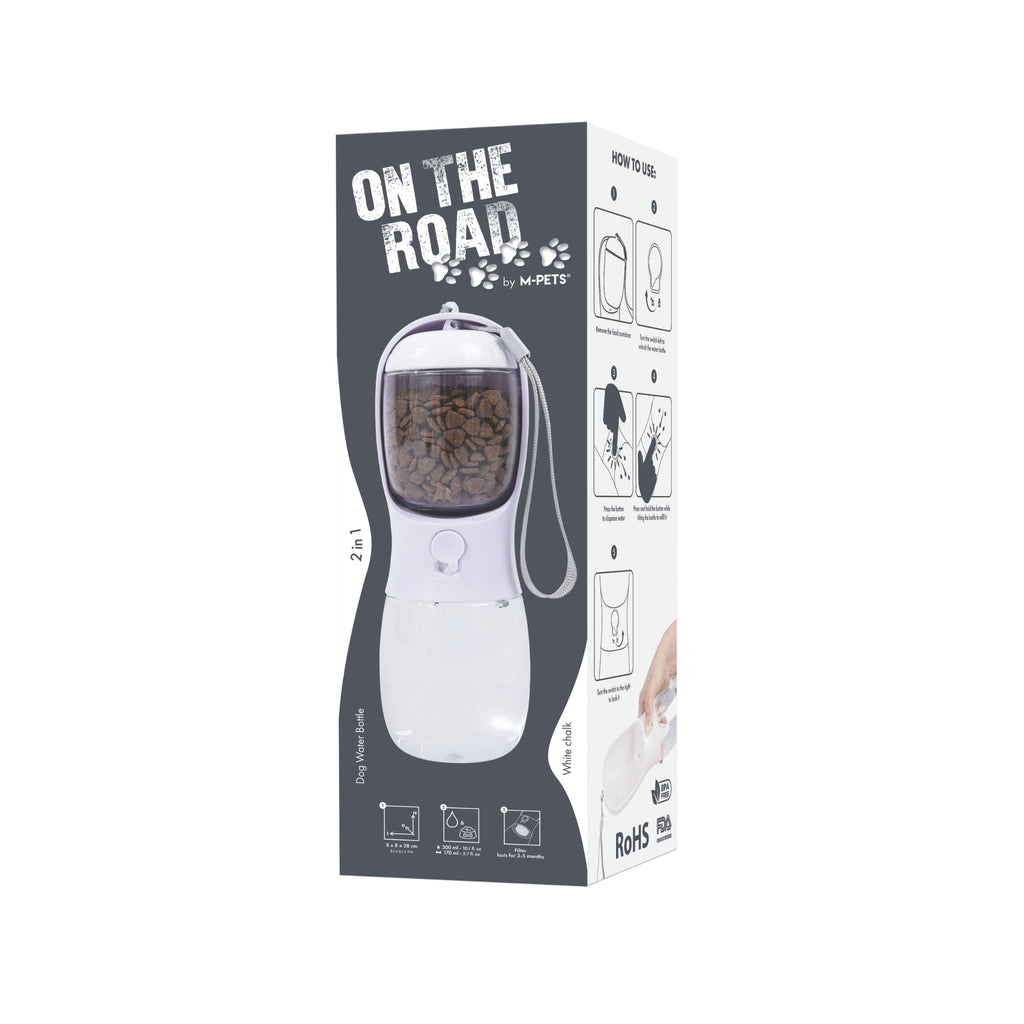 ON THE ROAD Dog water bottle 300 ml - 2 in 1 - White chalk