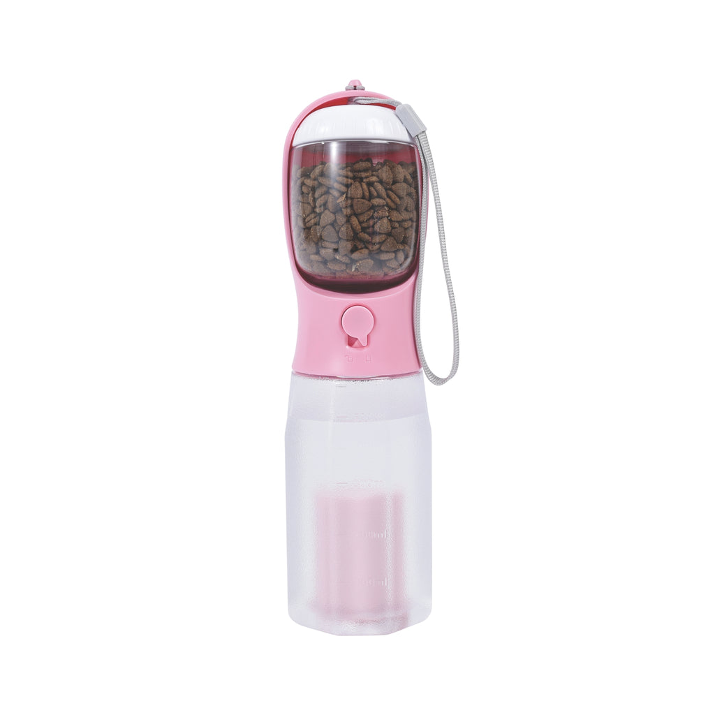 ON THE ROAD Dog water bottle 600 ml - 3 in 1 - Pink bloom