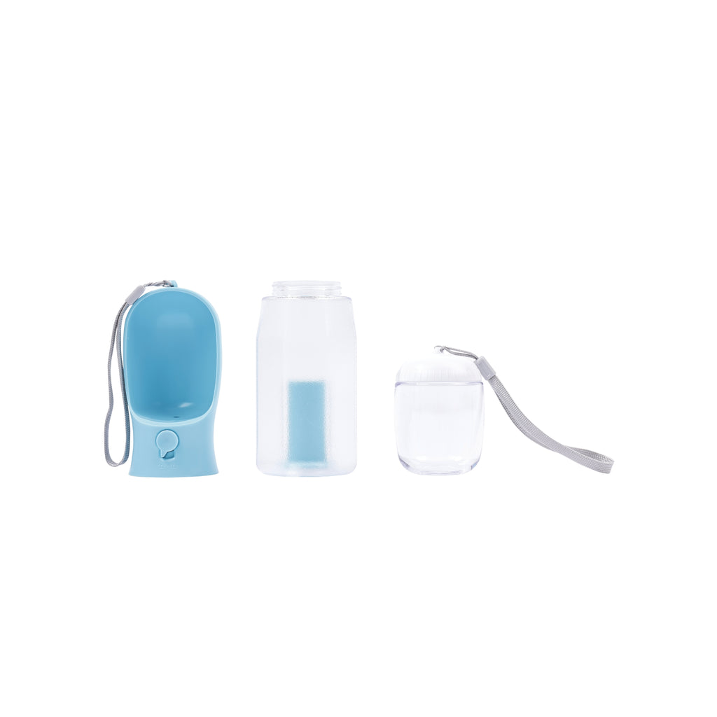 ON THE ROAD Dog water bottle 600 ml - 3 in 1 - Blue mist