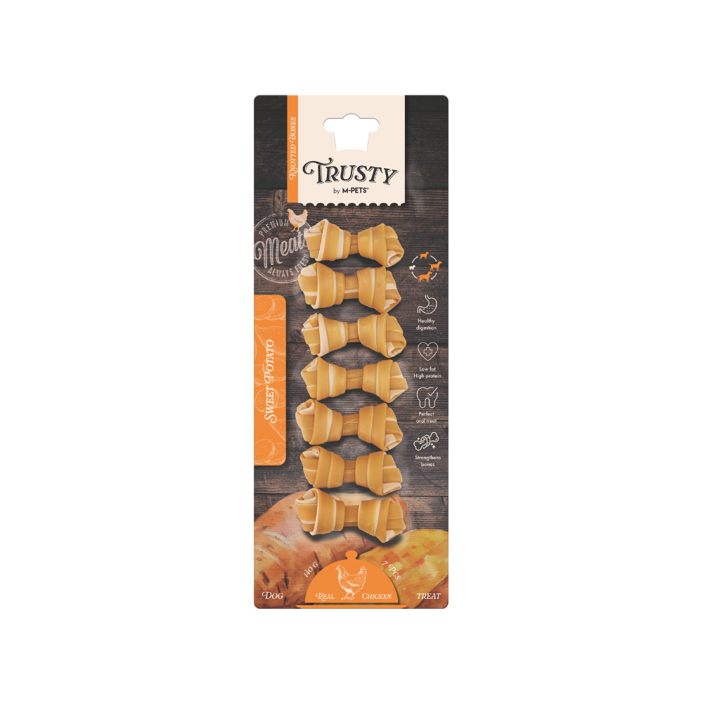 TRUSTY Knotted bones Chicken Flavor - SWEET POTATO DISPLAY 6.4 cm