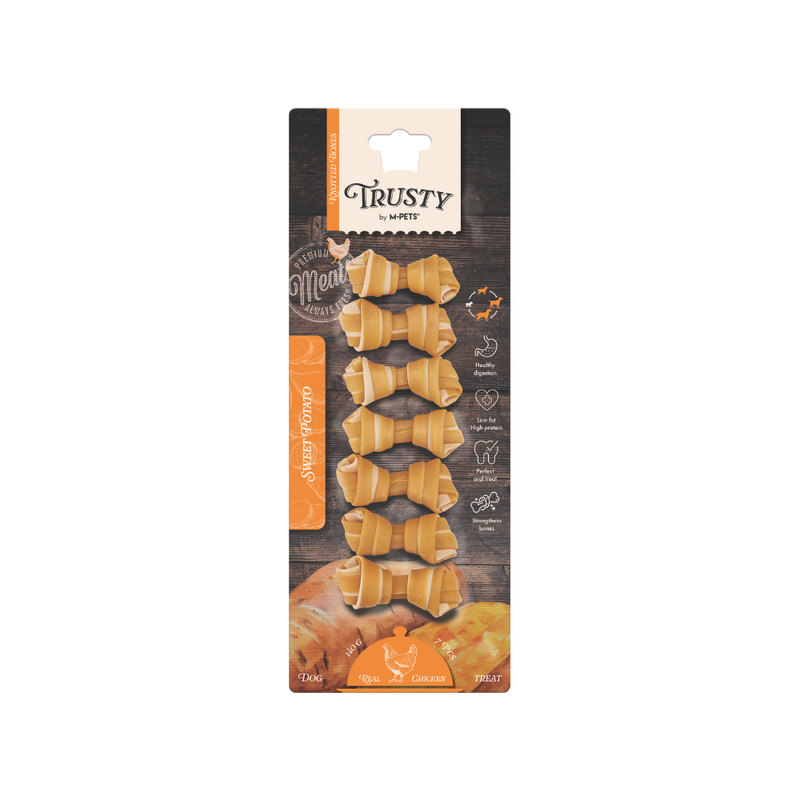TRUSTY Knotted bones Chicken Flavor - SWEET POTATO DISPLAY 6.4 cm
