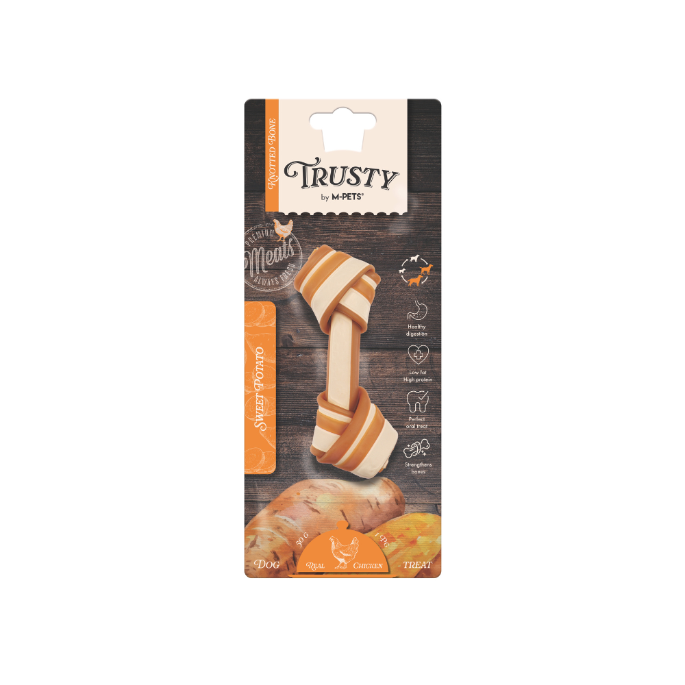 TRUSTY Knotted bone Chicken Flavor - SWEET POTATO DISPLAY  12.7 cm