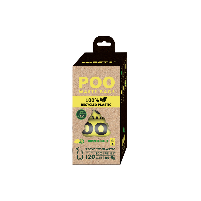 POO 100% Recycled Plastic Dog Waste Bags (120 bags) - Lemon Scented 8 rolls