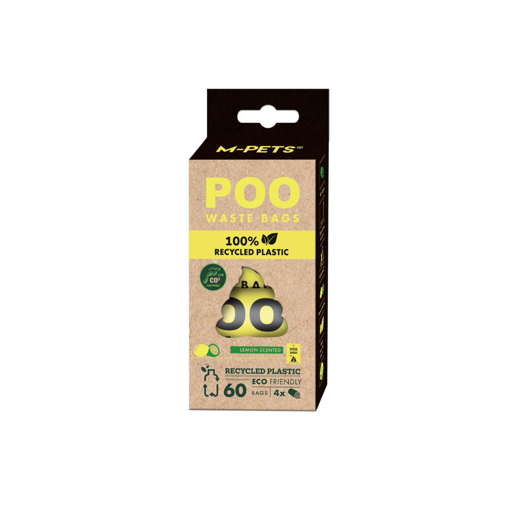 POO 100% Recycled Plastic Dog Waste Bags (60 bags) - Lemon Scented 4 rolls