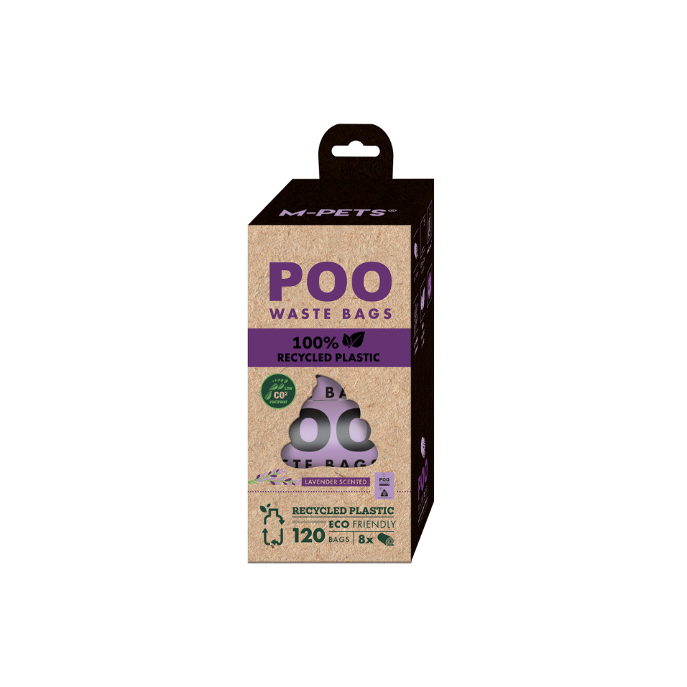 POO 100% Recycled Plastic Dog Waste Bags (120 bags) - Lavender Scented 8 rolls