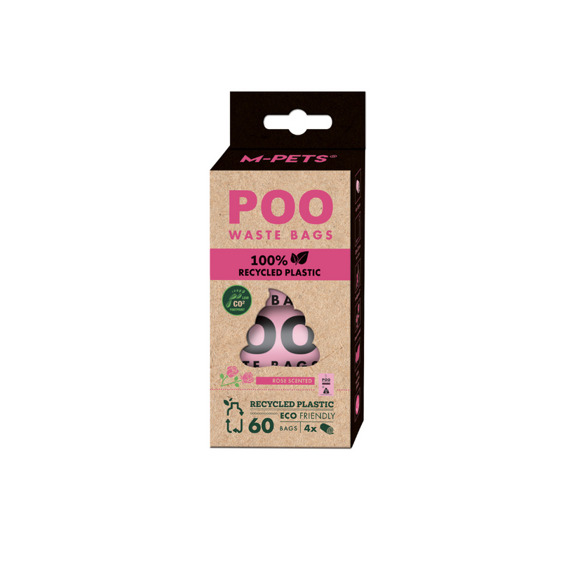 POO 100% Recycled Plastic Dog Waste Bags (60 bags) - Rose Scented 4 rolls