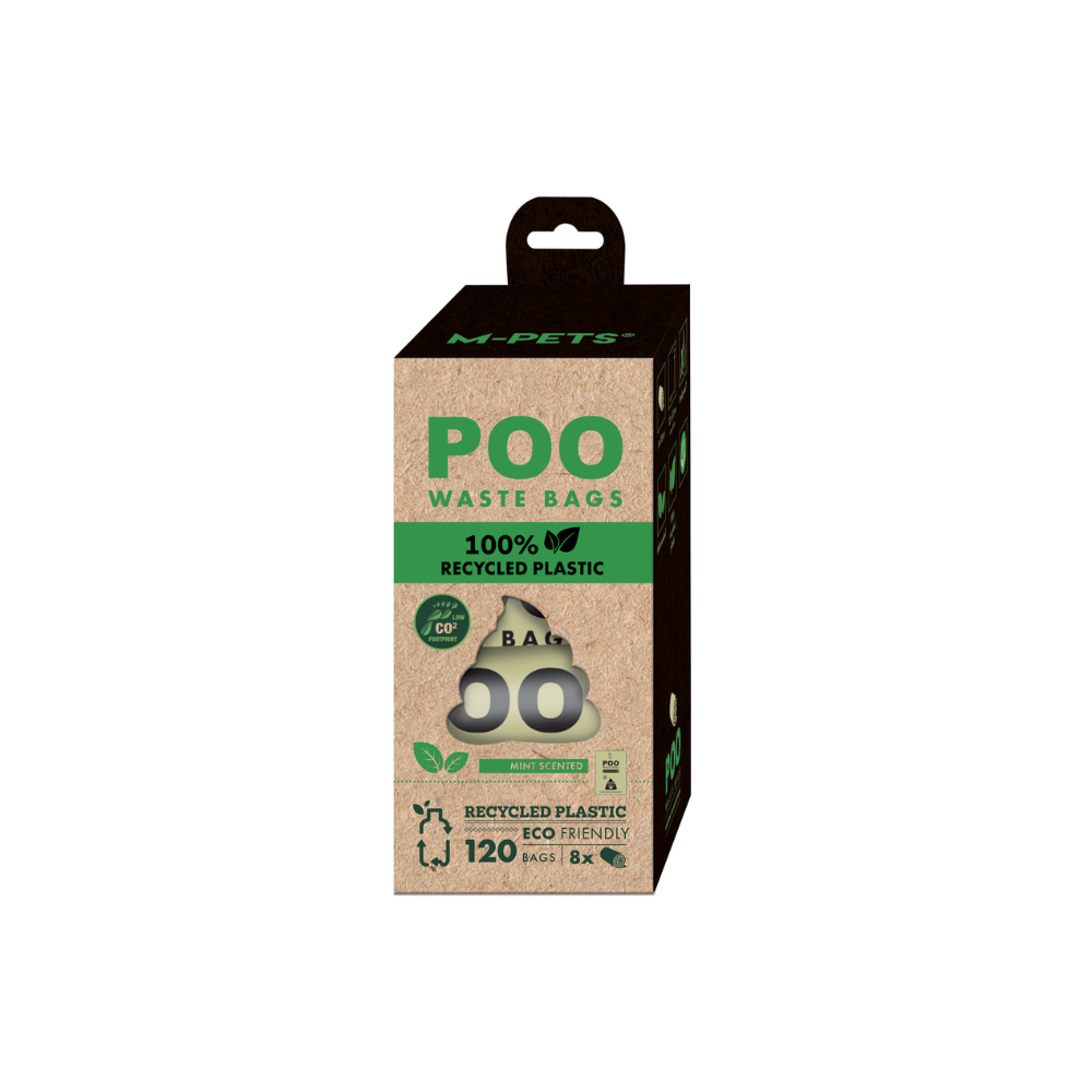 POO 100% Recycled Plastic Dog Waste Bags (120 bags) - Mint Scented 8 rolls