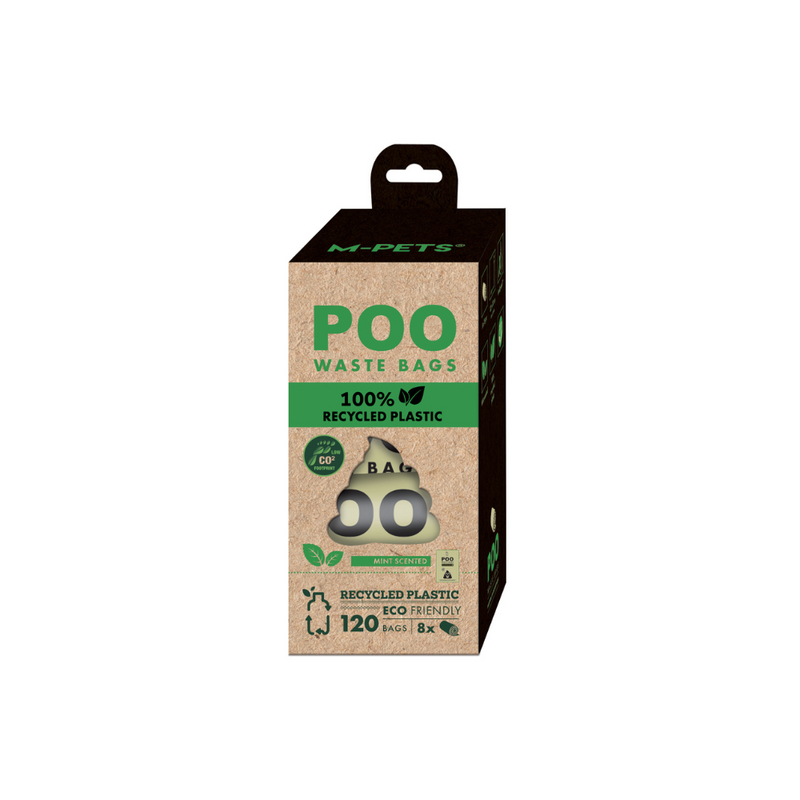 POO 100% Recycled Plastic Dog Waste Bags (120 bags) - Mint Scented 8 rolls