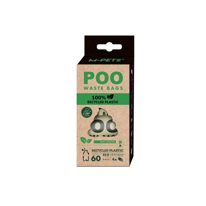 POO 100% Recycled Plastic Dog Waste Bags (60 bags) - Mint Scented 4 rolls