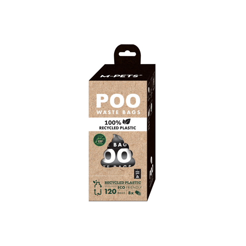 POO 100% Recycled Plastic Dog Waste Bags (120 bags) -  Unscented 8 rolls