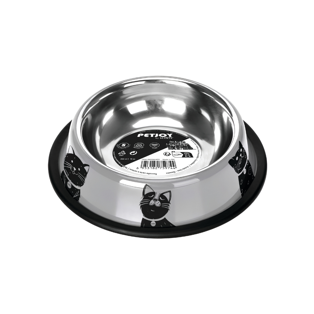 PETJOY CatFamily Stainless Bowl with Rubber Edge - Black & White