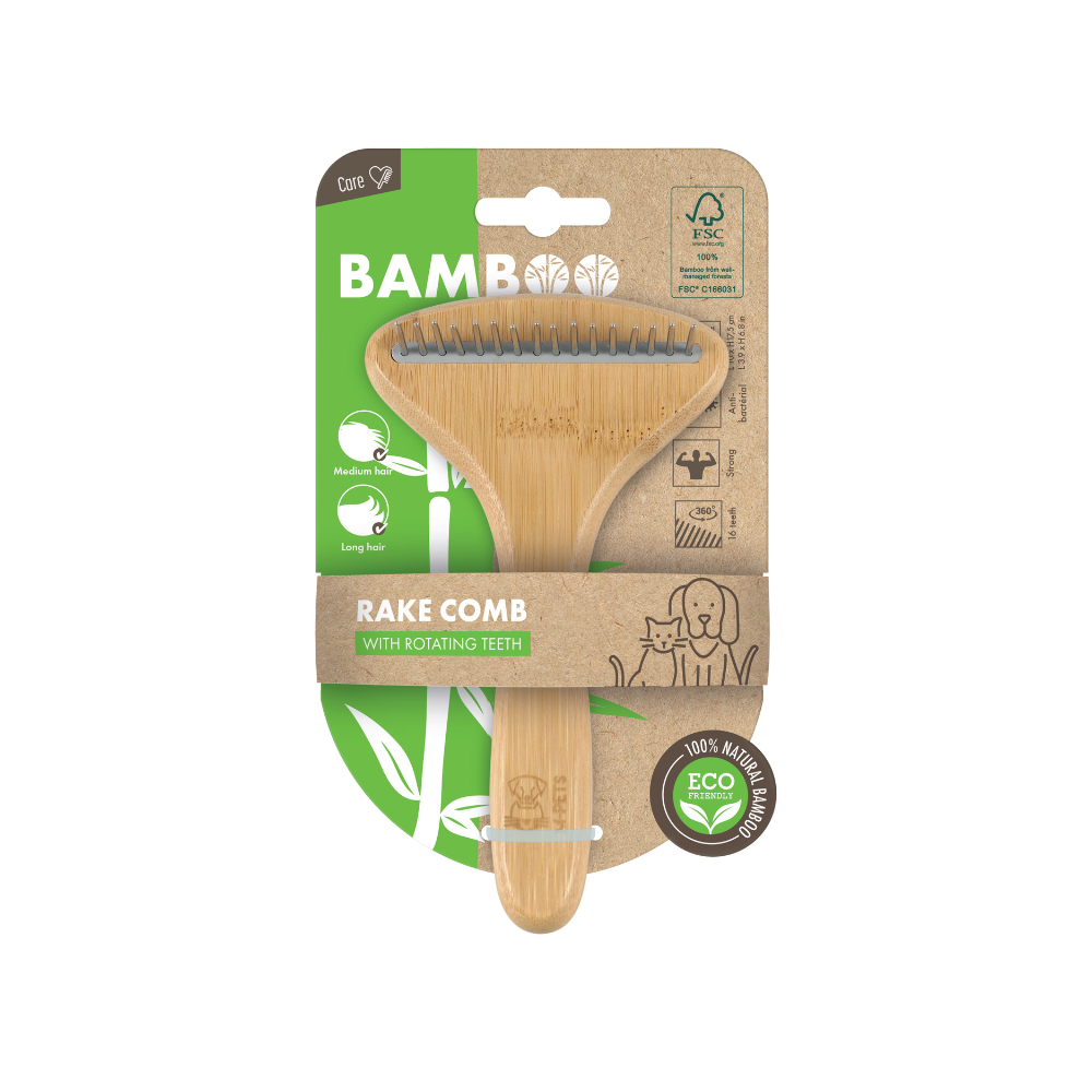 BAMBOO Rake Comb with Rotating Teeth - 16 teeth